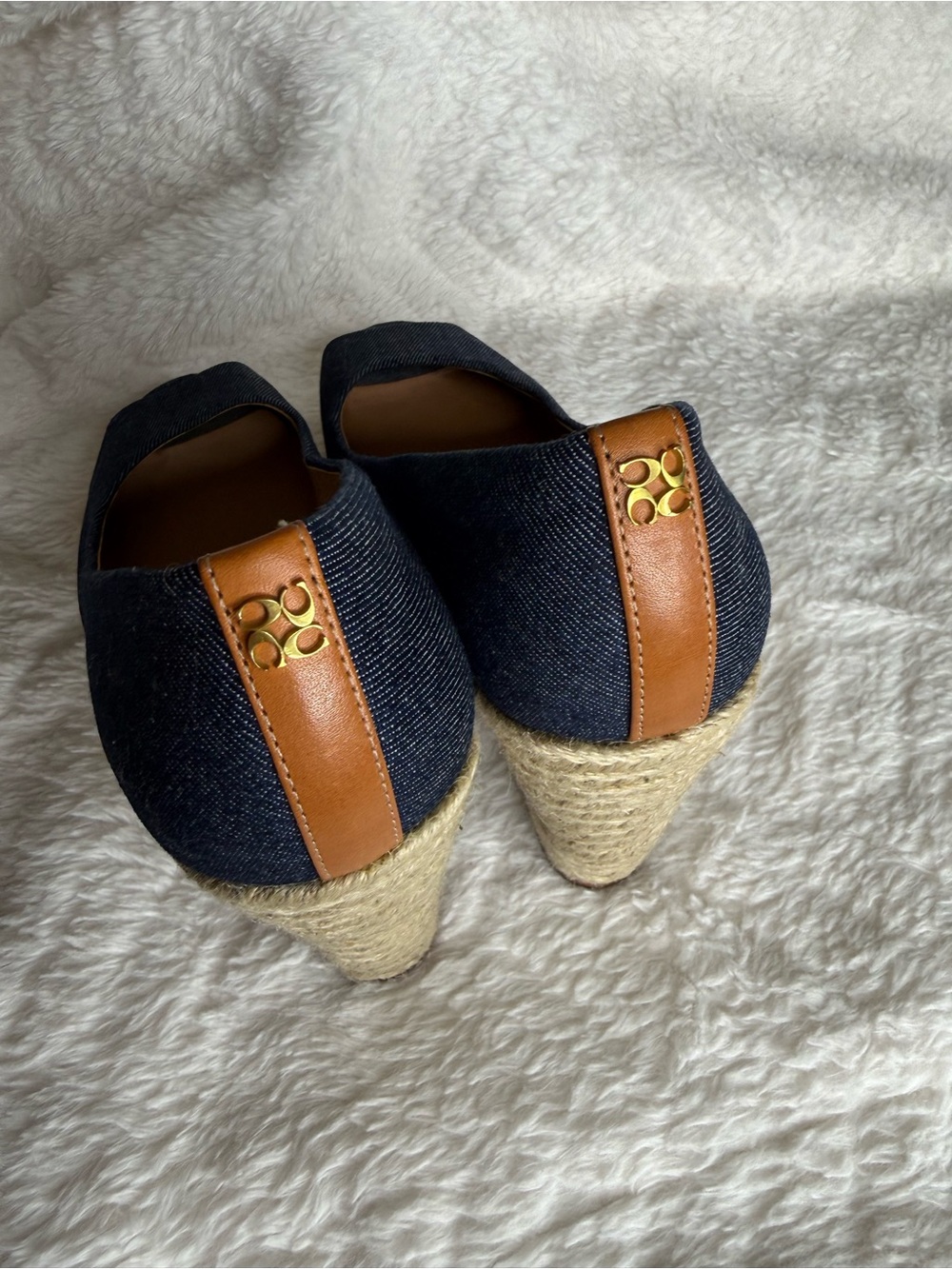 Coach Denim Peep-Toe Espadrille Wedge in Navy - Picture 5 of 10